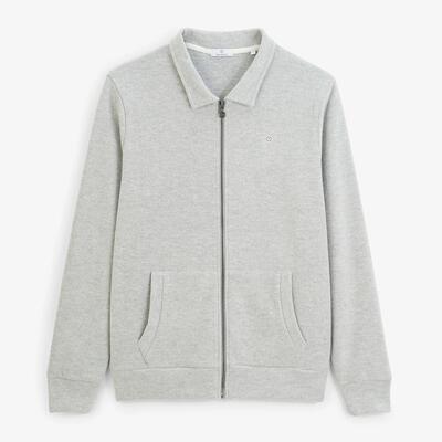 Sweatshirt met ritssluiting, french rib en overhemdkraag