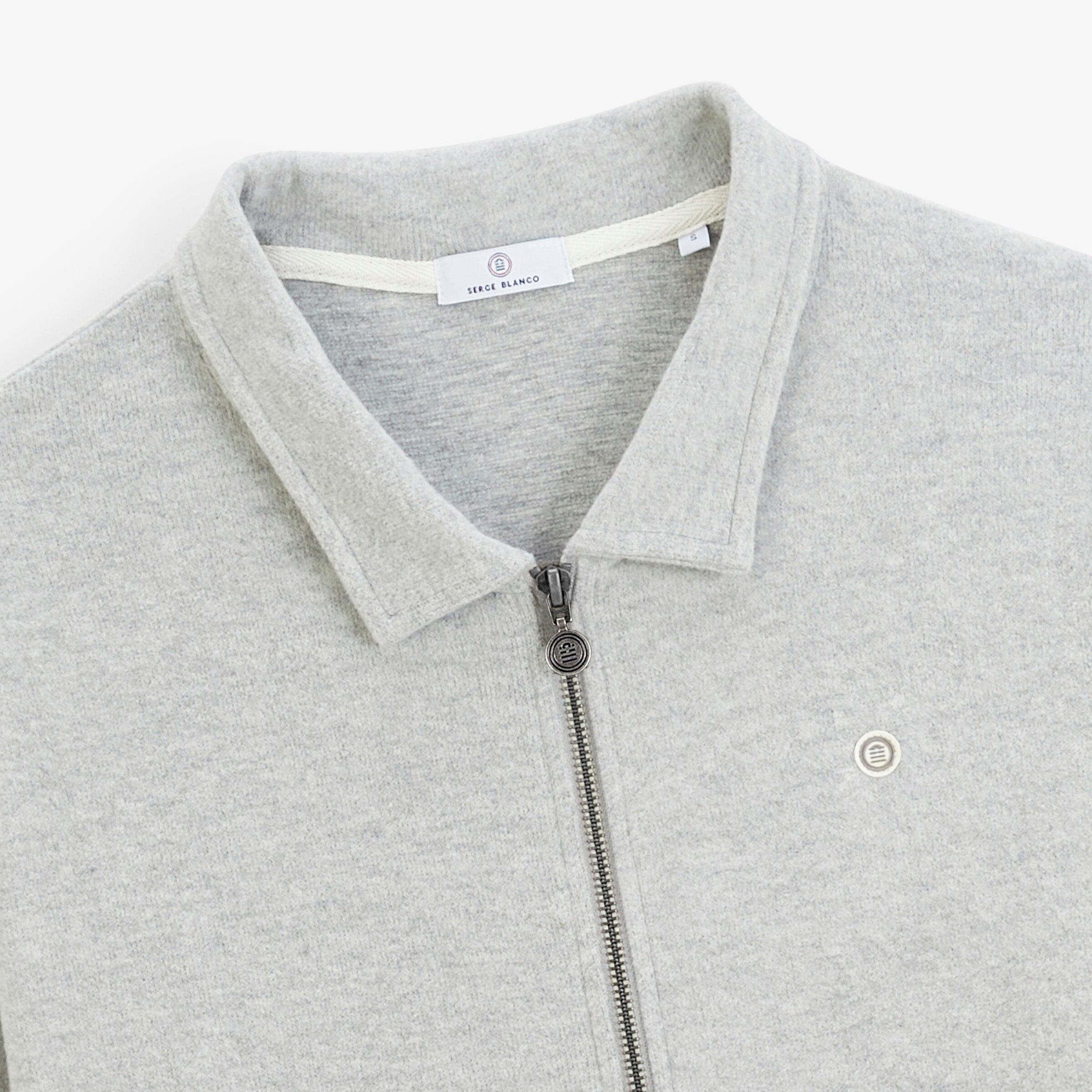 Sweat zippé French Rib col chemise gris chiné 3/4