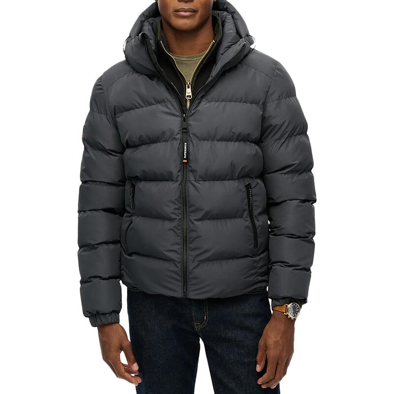 Jachetă de iarnă casual Superdry puffer cu glugă - maro
