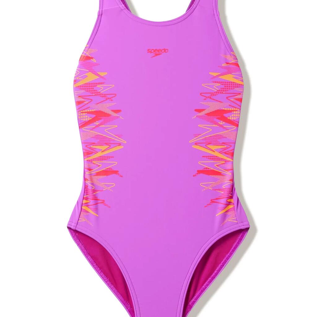 Speedo Girls Placement Muscleback Swimsuit - Light Purple/Orange