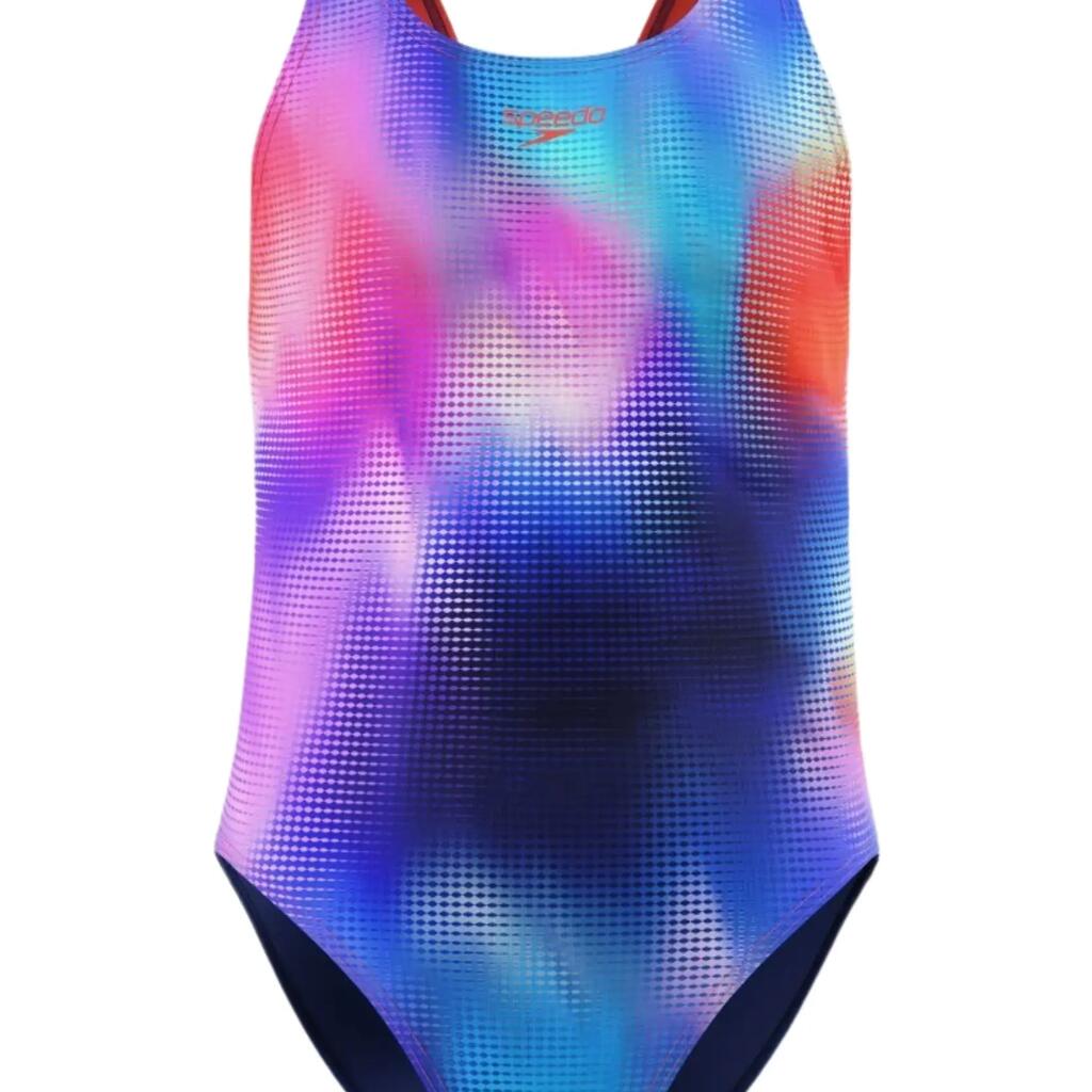 Speedo Girls Printed Leaderback - Pink/Dark Blue