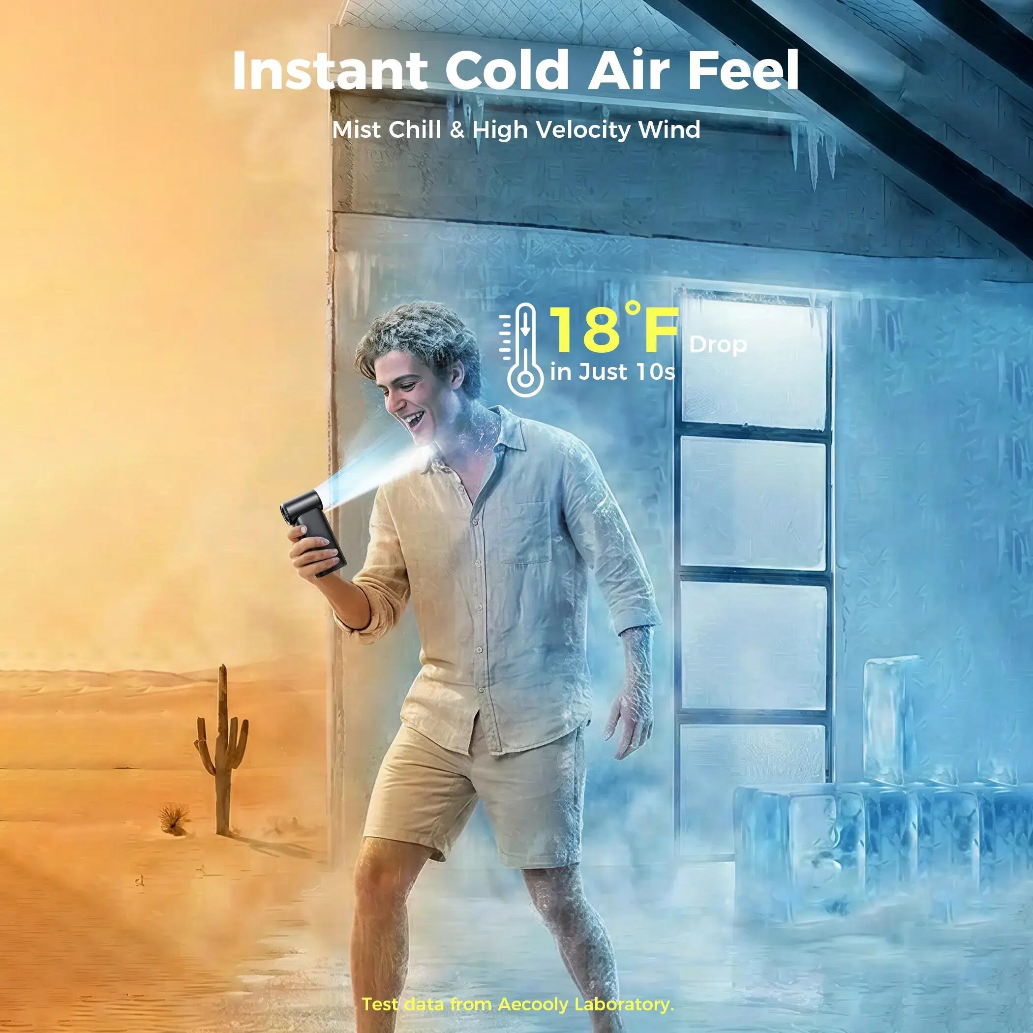 Aecooly Cold Air Ultra wentylator z mgiełką, 7000 mAh, do 10h, szary 5/9