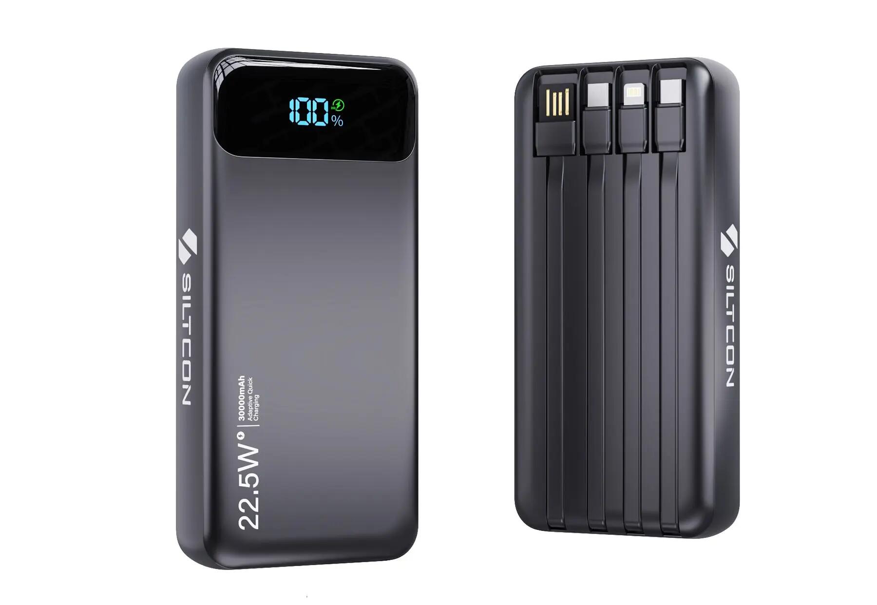 Siltcon Powerbank 30000mAh 22.5W USB-C Snellader met 4 Kabels Zwart 2/2