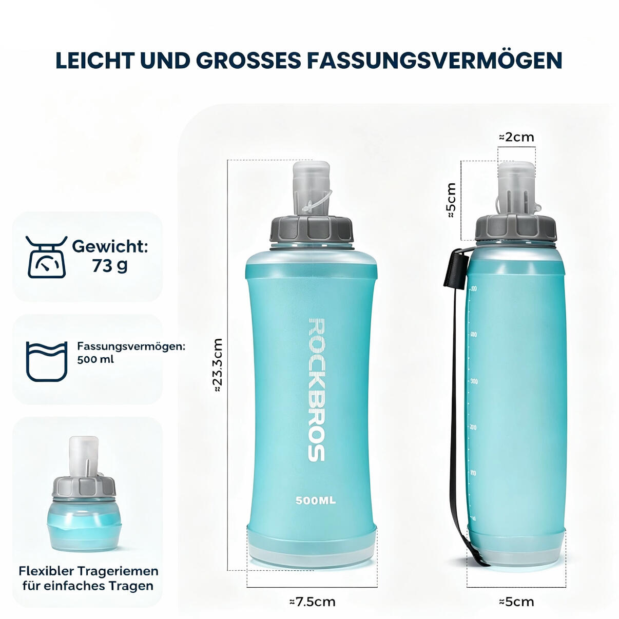 Faltbare Trinkflasche 500ml auslaufsicher BPA-frei 3/7