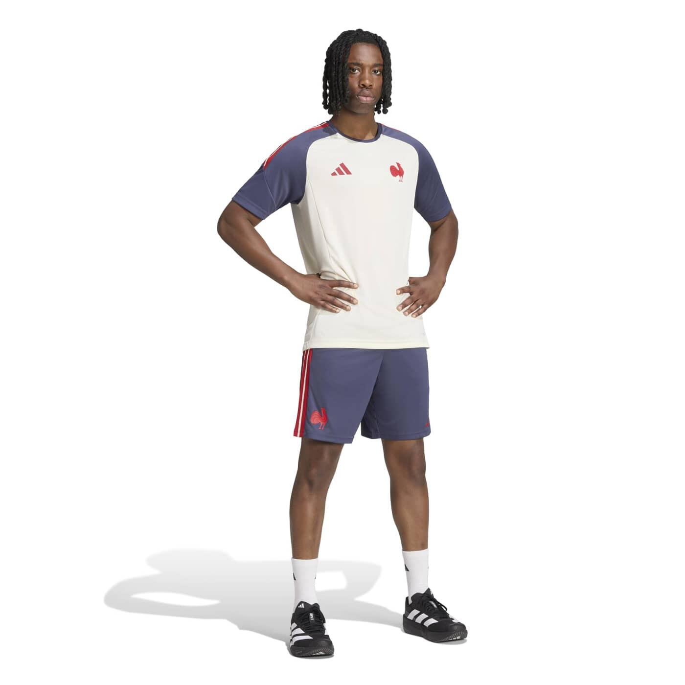 Adidas Performance France Rugby T-shirt Beige Und Schattenblau 5/7