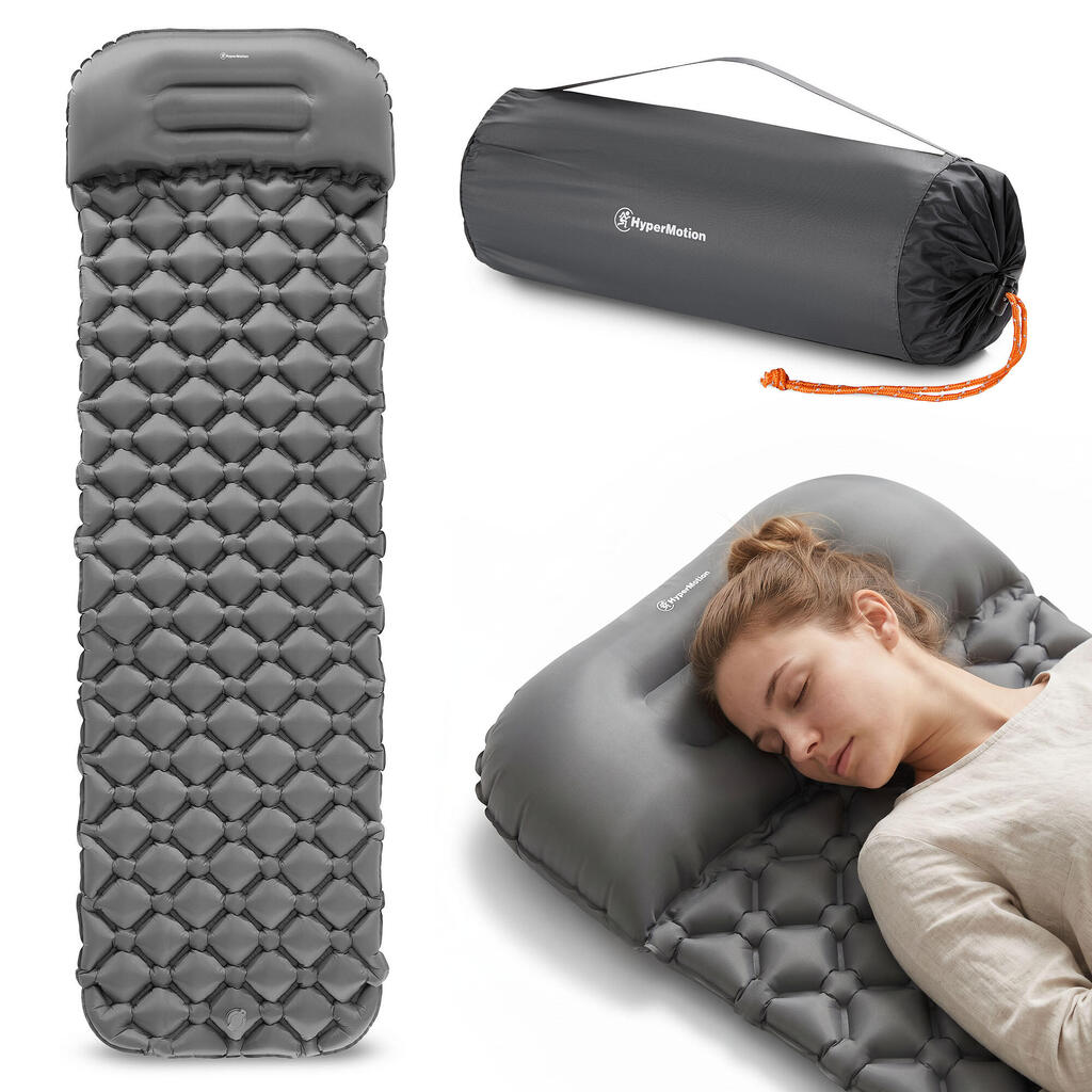 Camp mattress - Ultralight inflatable, pillow - grey