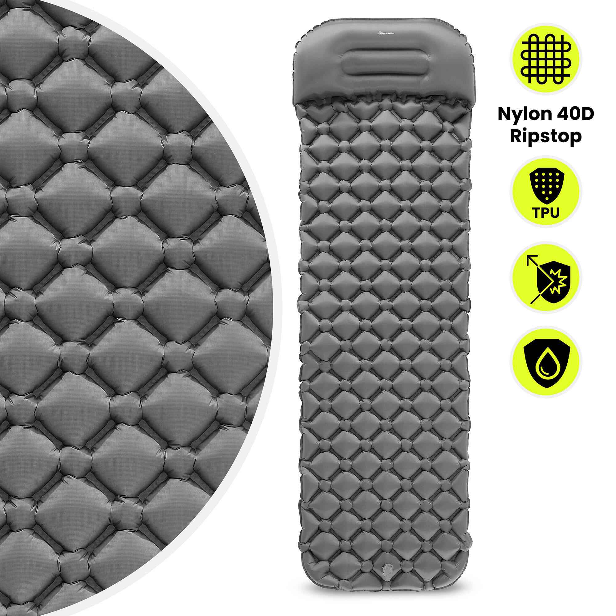 Colchón de acampada - Hinchable ultraligero, almohada - gris 6/9