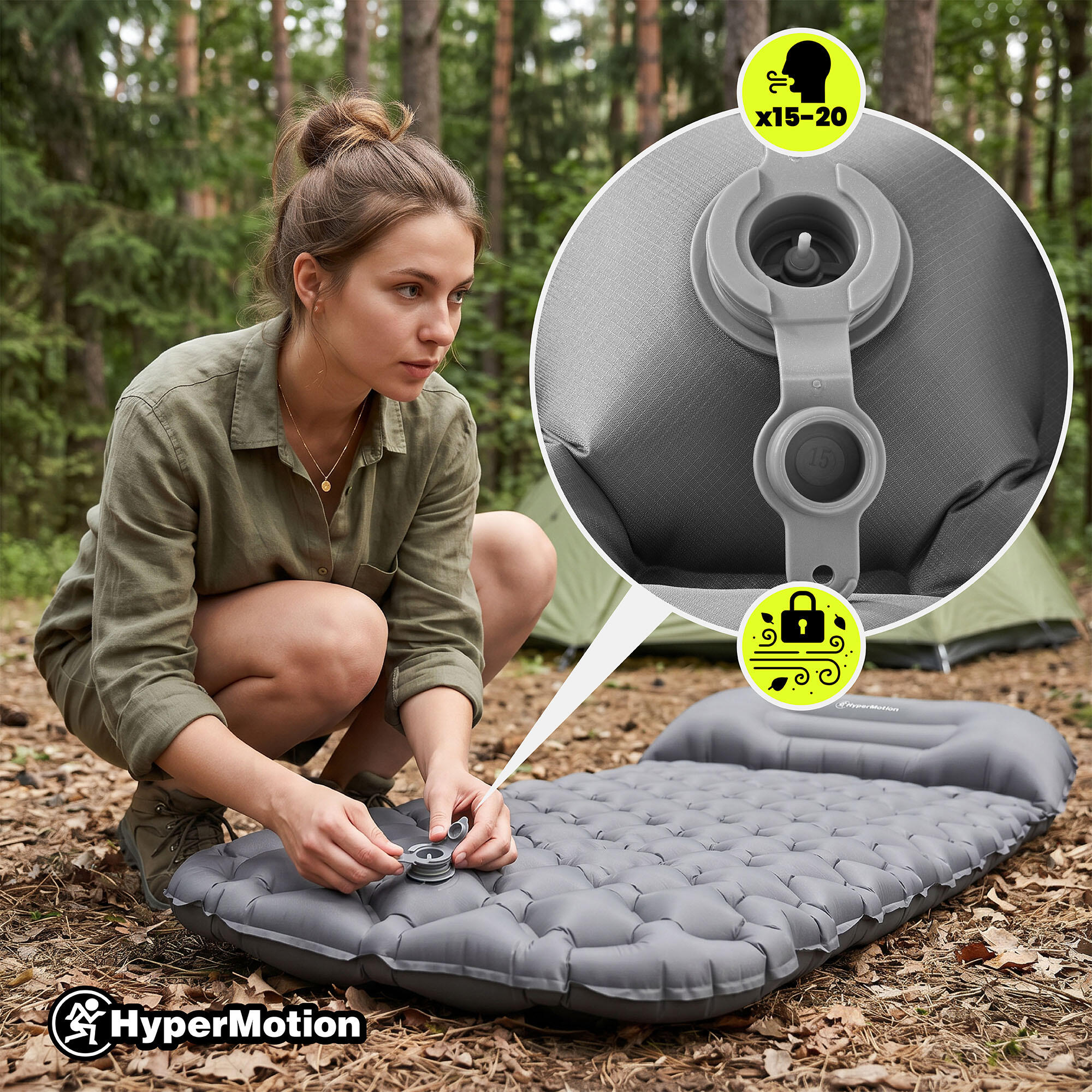 Colchón de acampada - Hinchable ultraligero, almohada - gris 5/9