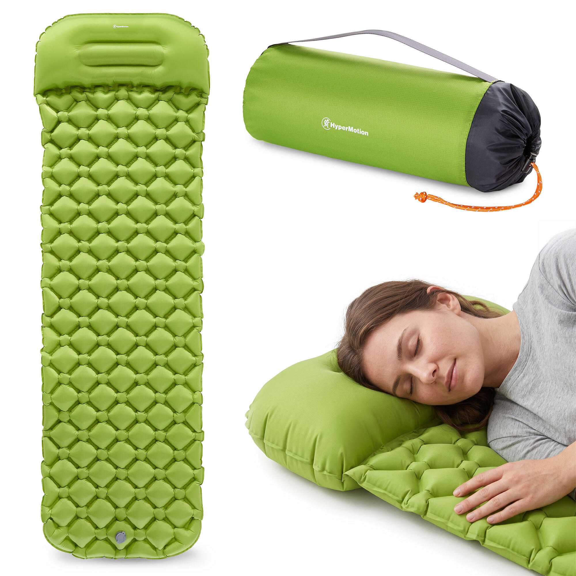 Saltea gonflabilă ultralight HYPERMOTION cu pernă integrată, verde