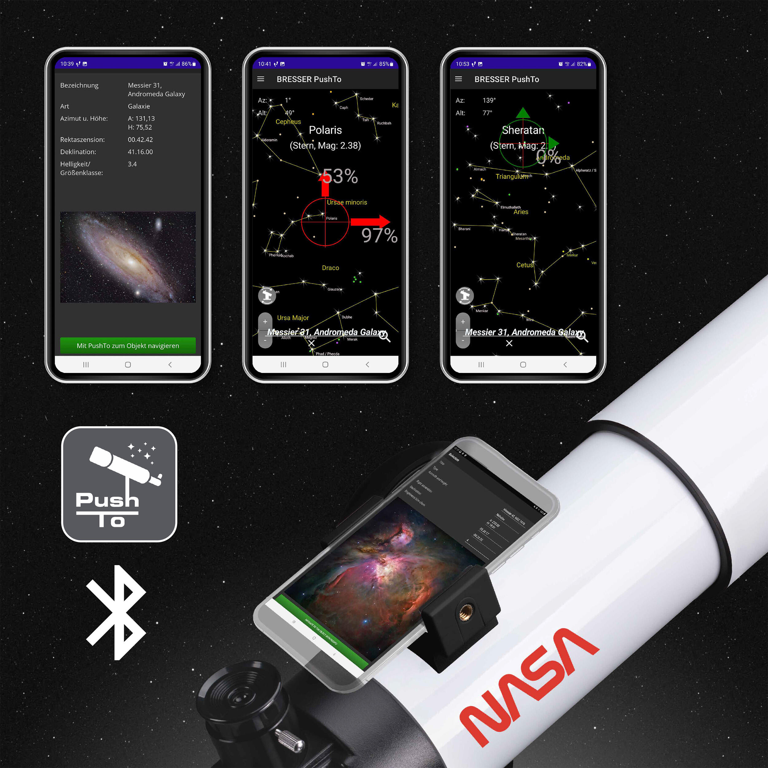 Telescopio inteligente NASA PushTo AR-70/350 con app de navegación 3/7