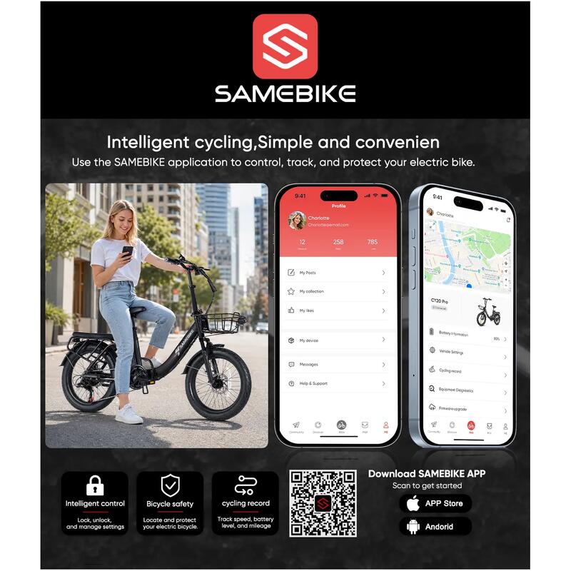 Bicicleta electrică SAMEBIKE CY20 Pro cu baterie de 36V 13Ah