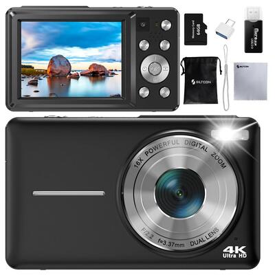 Siltcon digitale camera 4k 64mp dual lens 16x zoom met 64gb sd model 7132