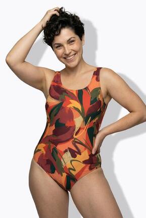 Femme Maillot de bain sans bonnets souples motif feuilles et décolleté rond