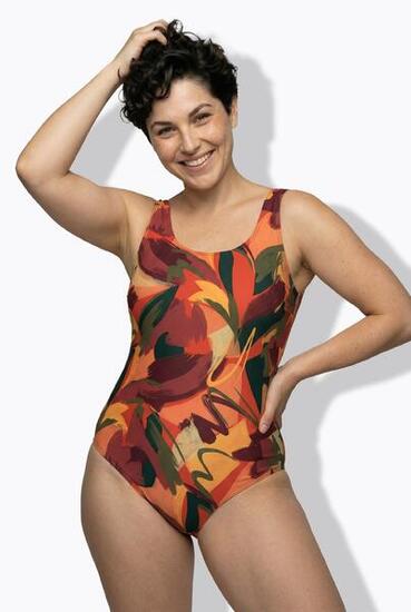Femme Maillot de bain sans bonnets souples motif feuilles et décolleté rond