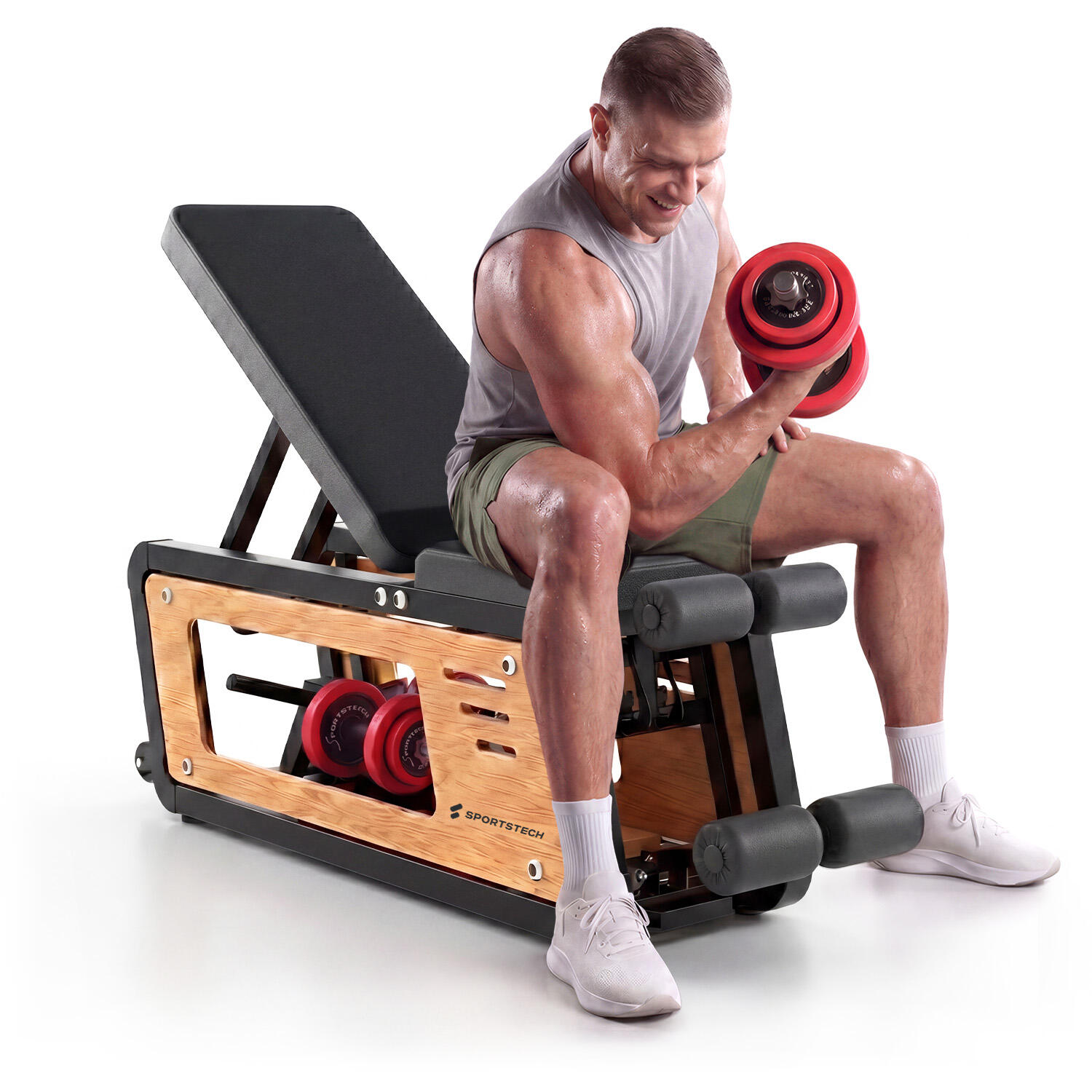 Panca pesi Sportstech Woodmate Lite legno, regolabile, 220 kg, portamanubri 2/2