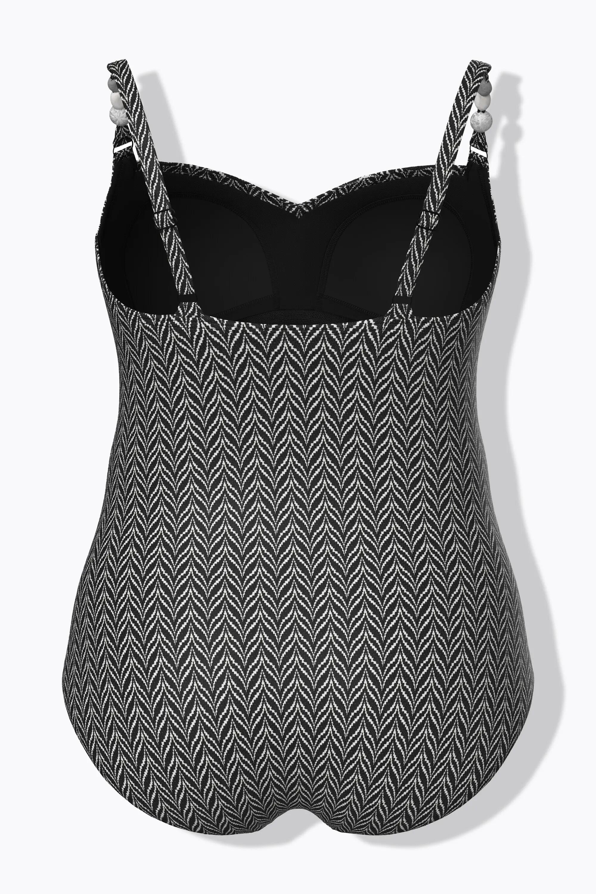 Damen Badeanzug Zackenmuster Softcups Struktur drapiert 13/13