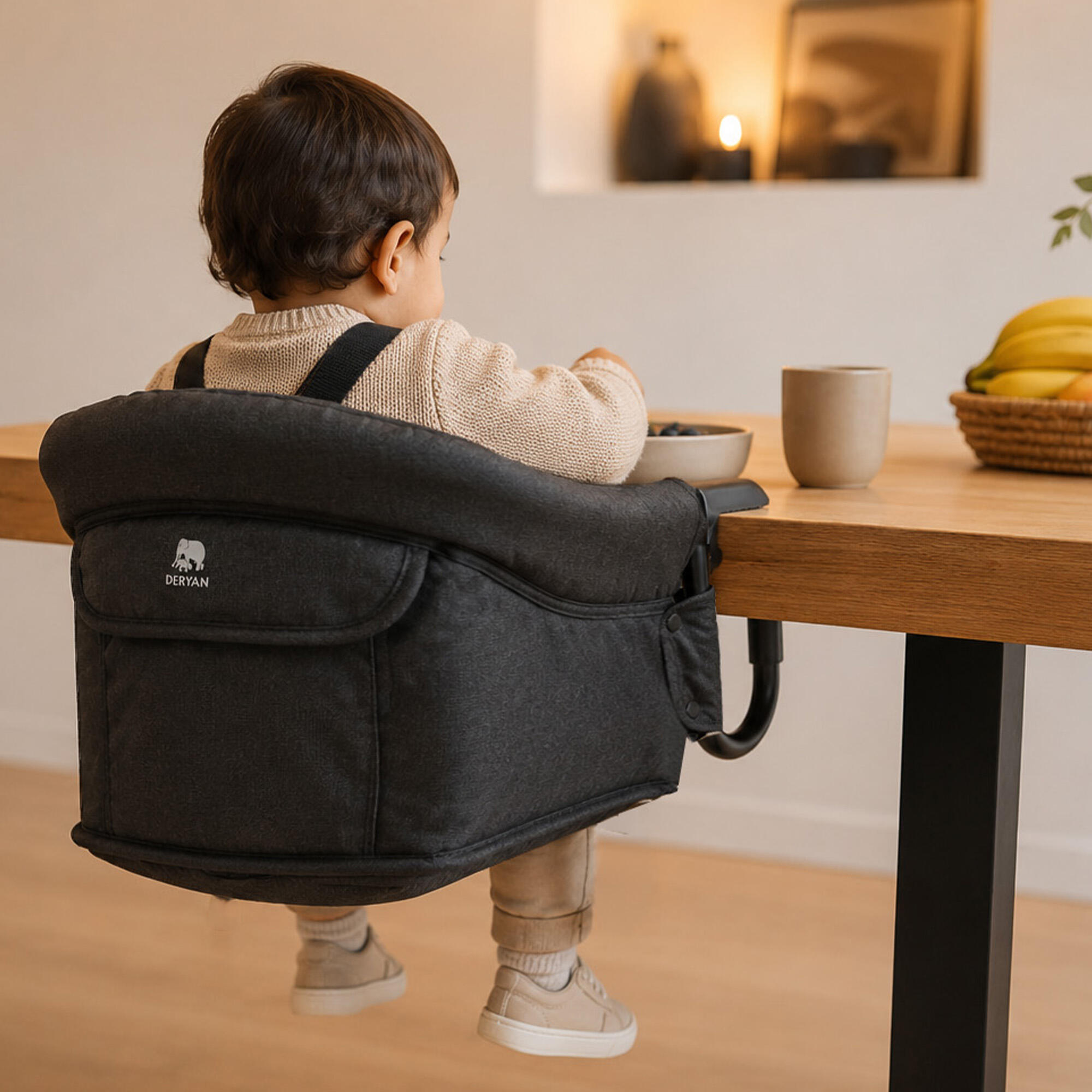 Deryan Kinderstoel Tafelhangstoel Inklapbaar - Eetstoel - Donkergrijs 4/4