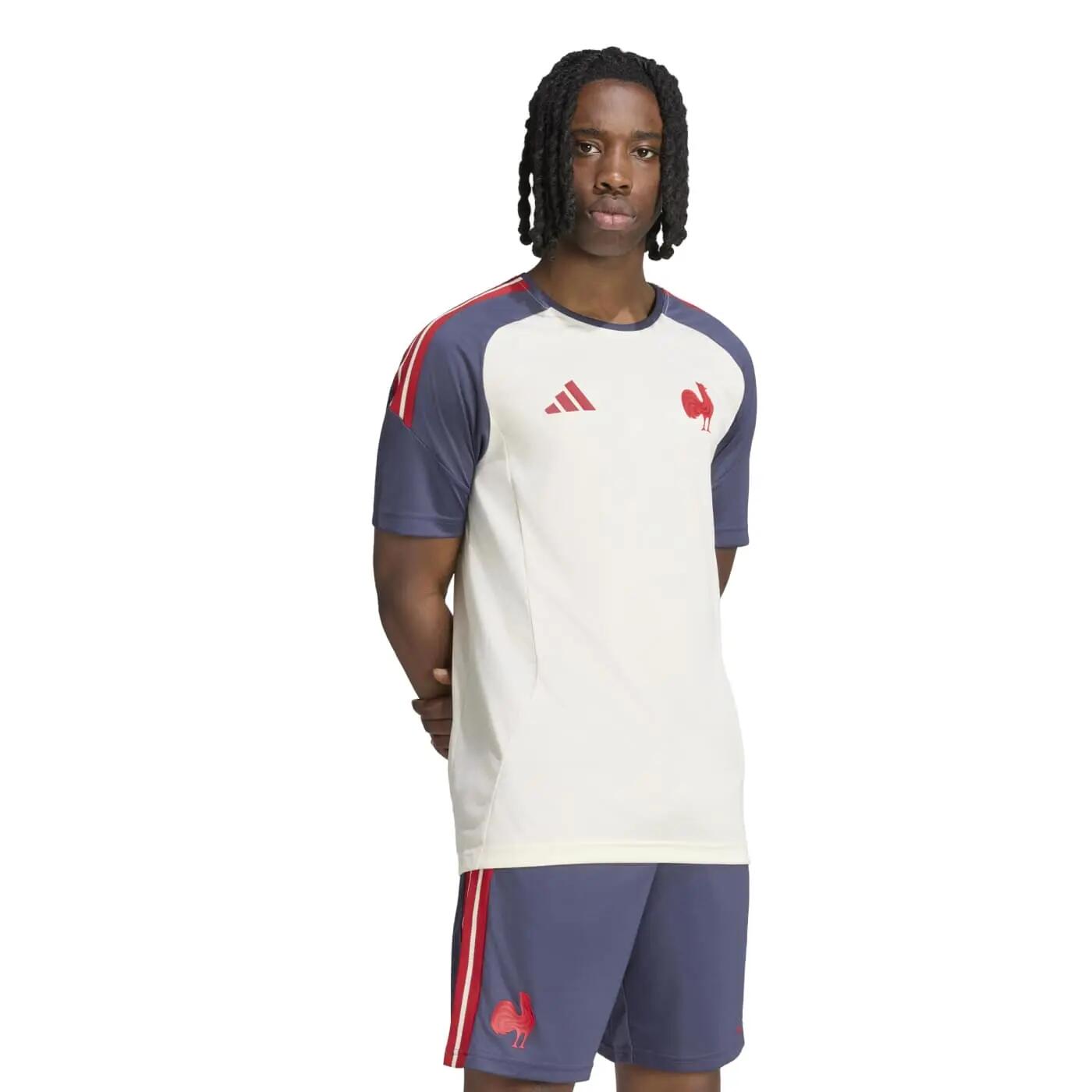 T-shirt adidas Performance France Rugby Beige e blu ombra 3/7