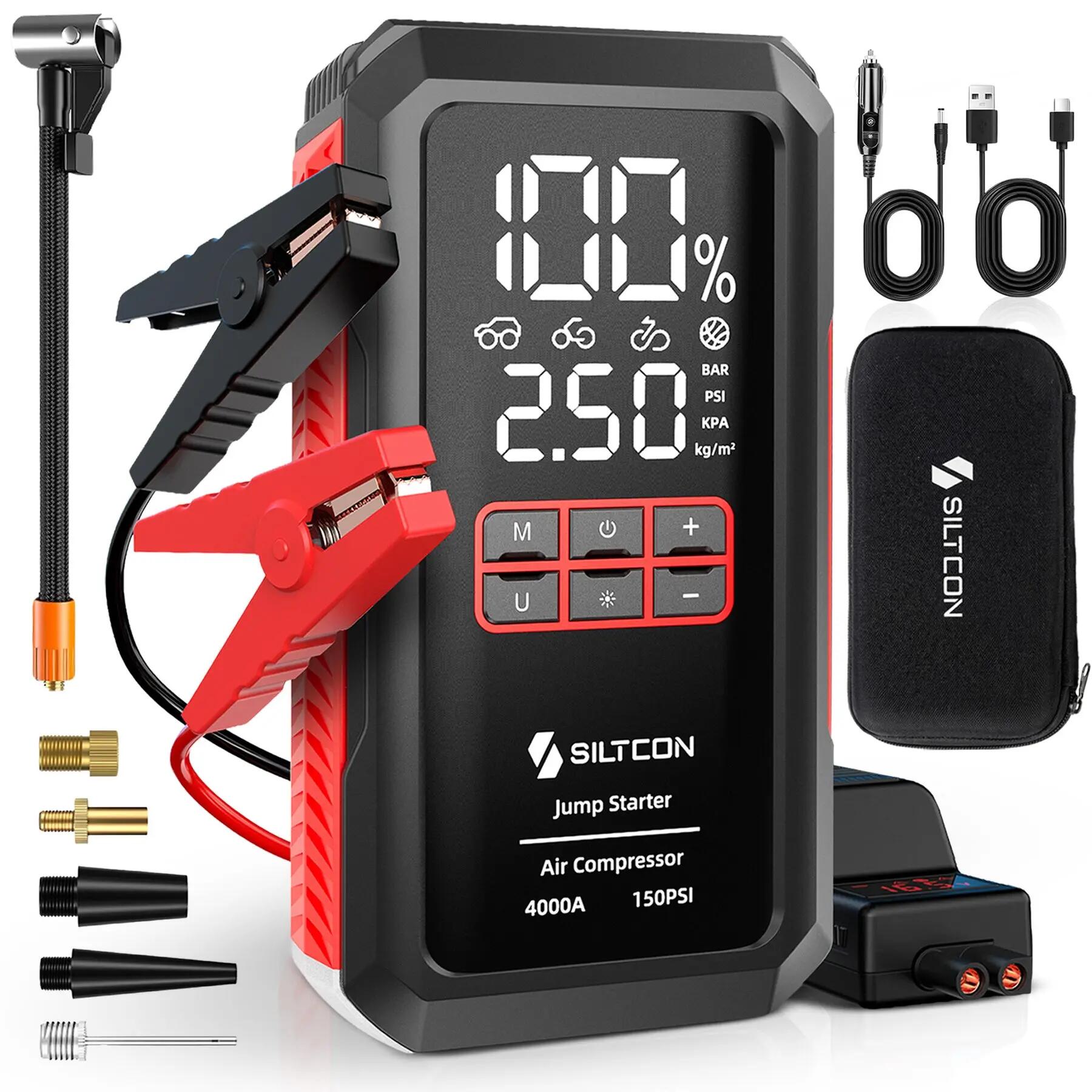 Jumpstarter 12 V 4000 A compressor 10,8 bar powerbank 24000 mAh 2/12