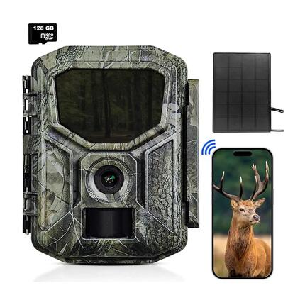 Caméra Wild 8K 64MP sans luminosité, WiFi solaire avec carte SD de 128 Go