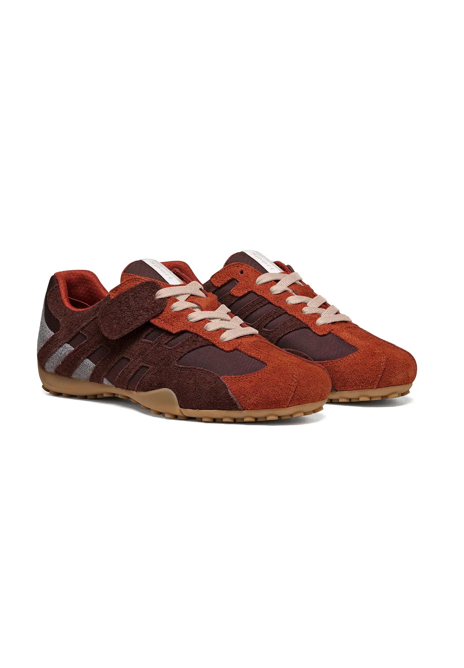 Geox SNAKE Herren Leder Sneaker U66NVA 0JQ11 C6BJ6 Schnürschuh braun/rot 1/6