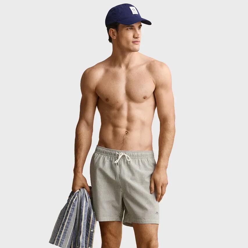 Heren Zwemshort Striped Seersucker Groen & Wit Multi 2/5