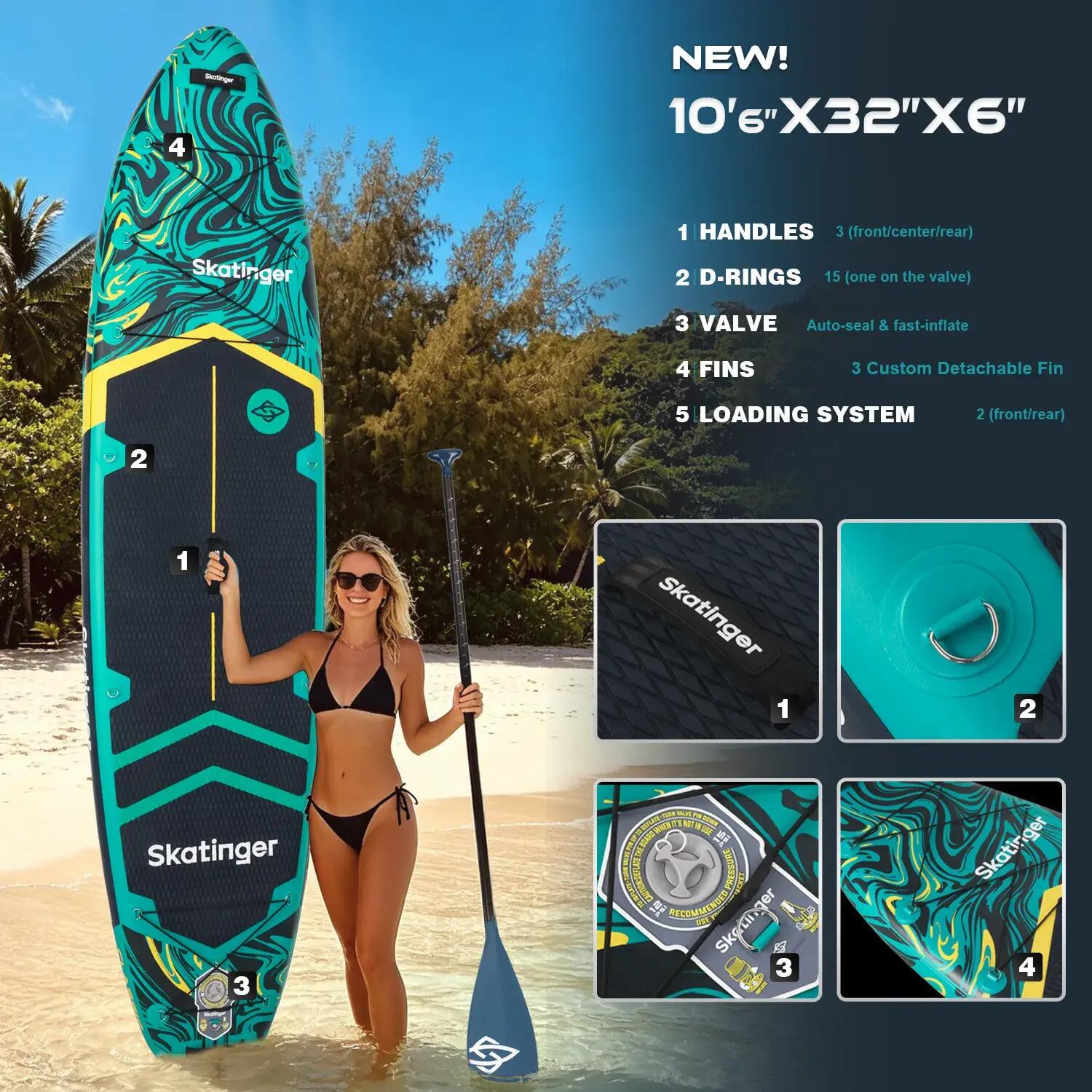 SKATINGER Prana Lava Green tavola SUP gonfiabile 320x81x15 cm (10'6'') versatile 2/6