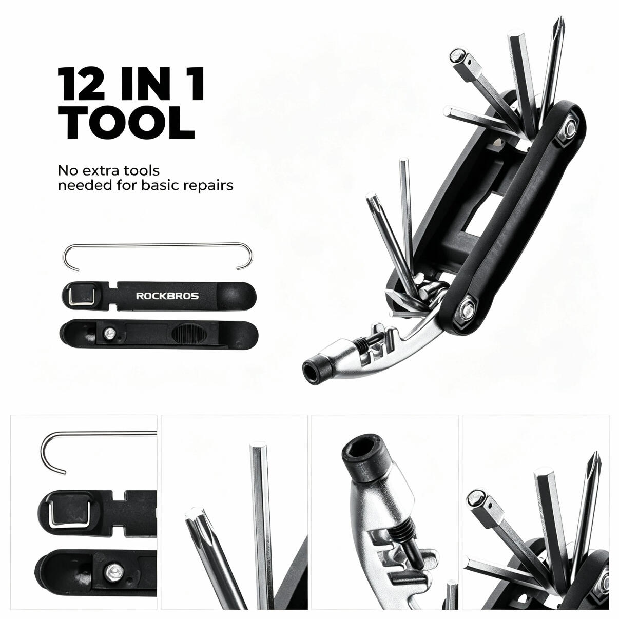 Fahrrad Multitool 12-in-1 Reparatur Set faltbar Kohlenstoffstahl 5/6