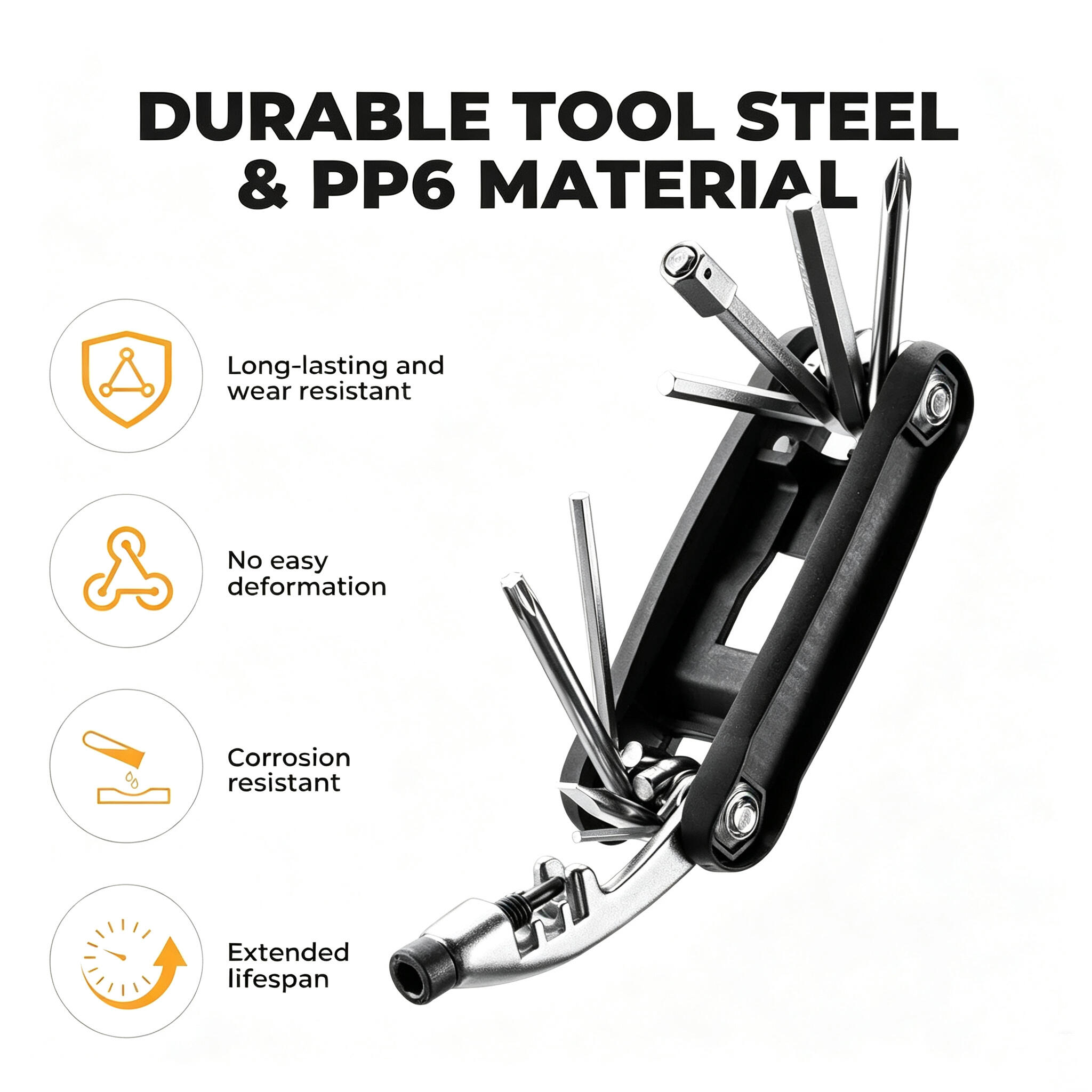 Fahrrad Multitool 12-in-1 Reparatur Set faltbar Kohlenstoffstahl 3/6