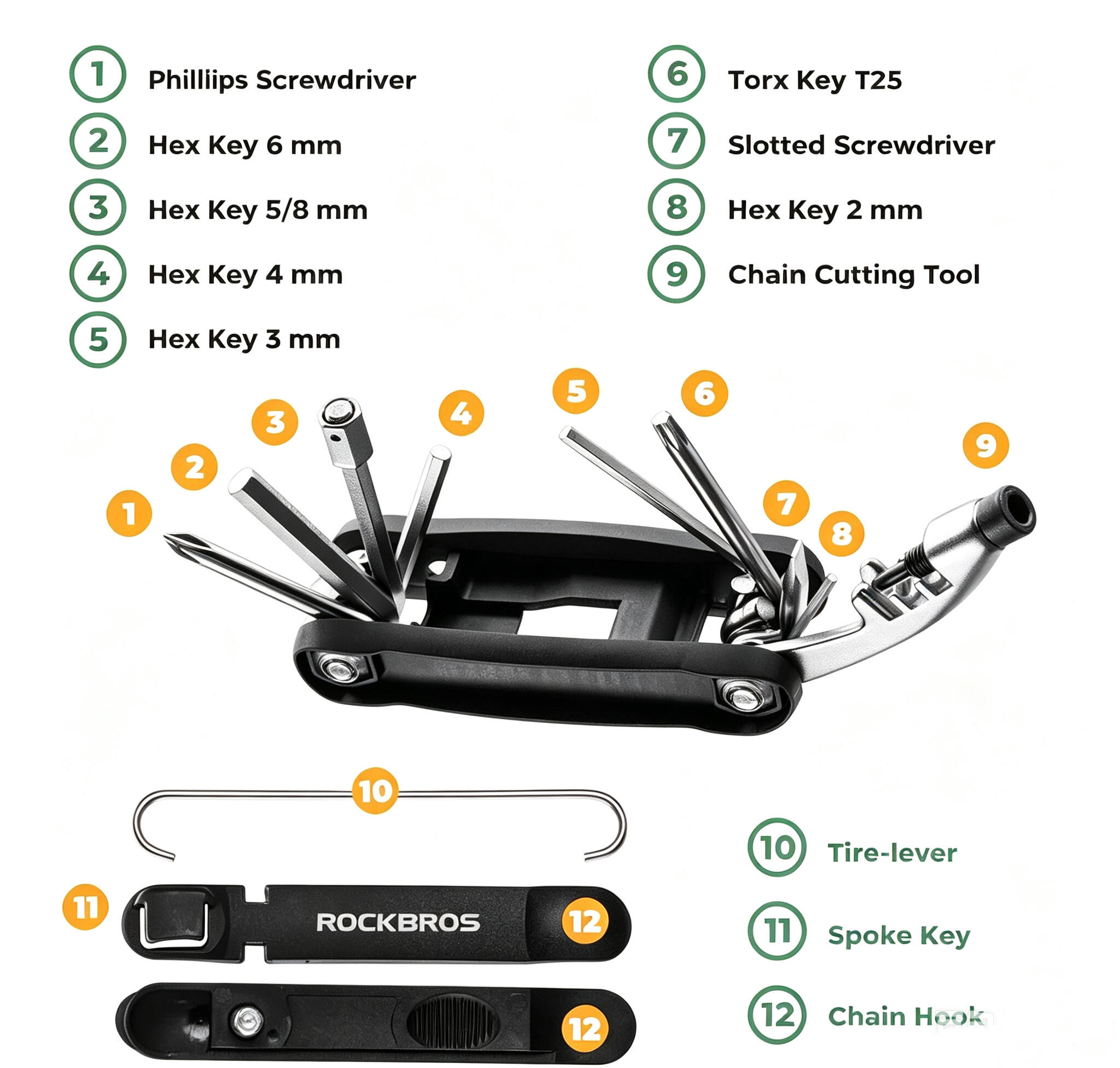 Fahrrad Multitool 12-in-1 Reparatur Set faltbar Kohlenstoffstahl 2/6