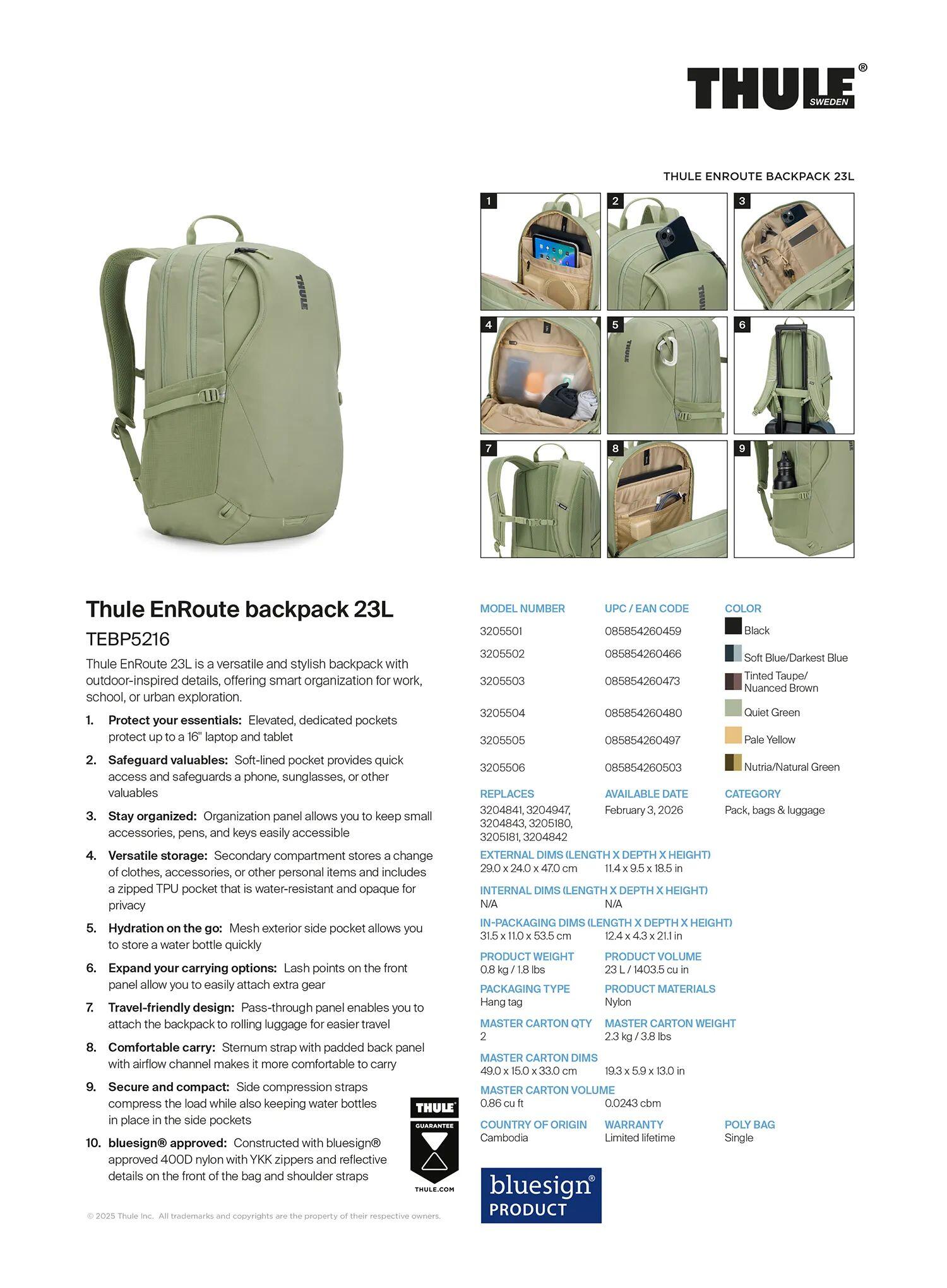 Plecak na laptopa Thule EnRoute Backpack 23 L - quiet green 7/7