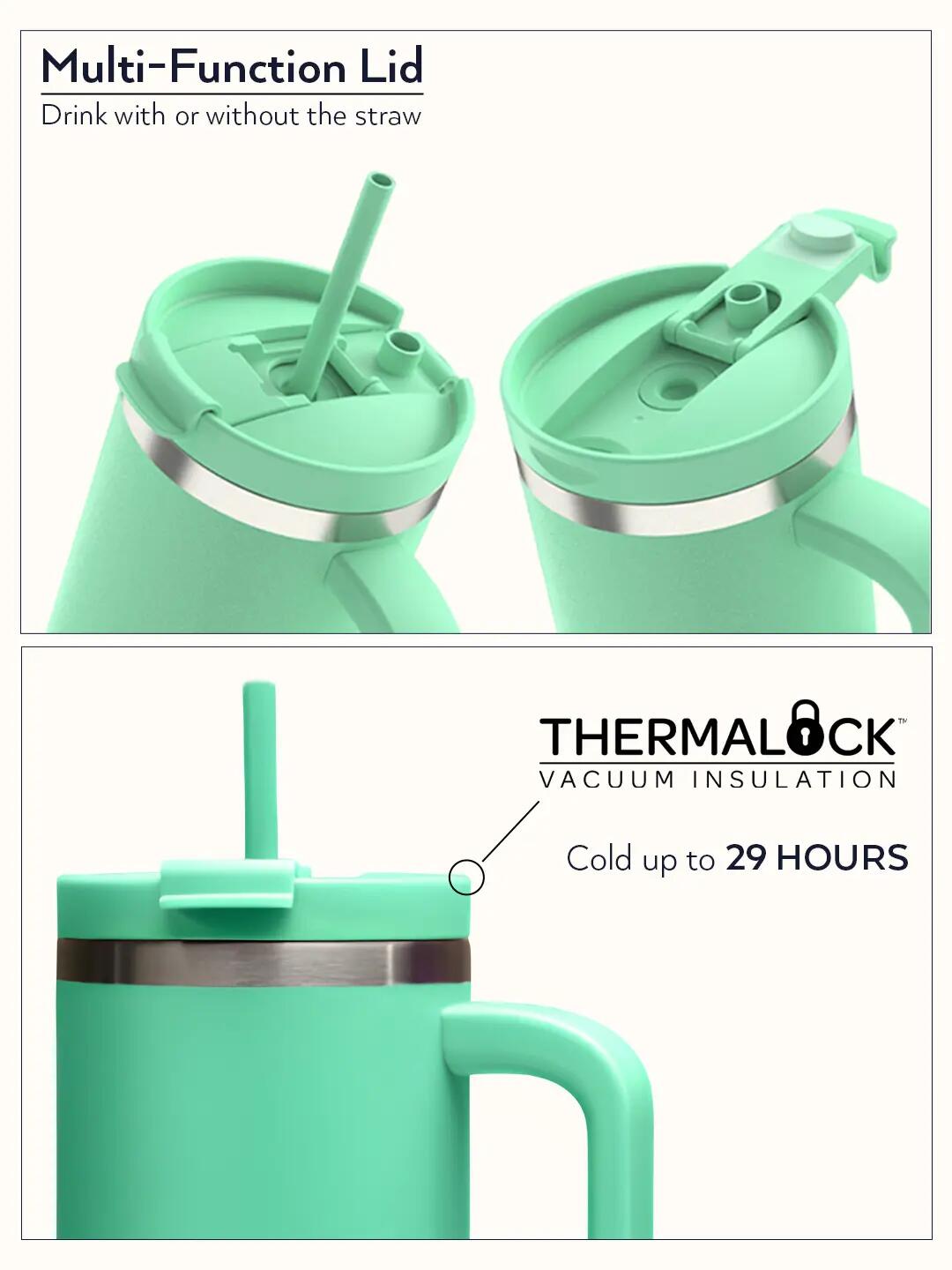 Streeterville THERMALOCK™ Leak-proof Tumbler with Straw & Handle, 1200ml  | Stainless Steel Insulated Water Bottle | Cold for 29 Hours Travel Mug -  3