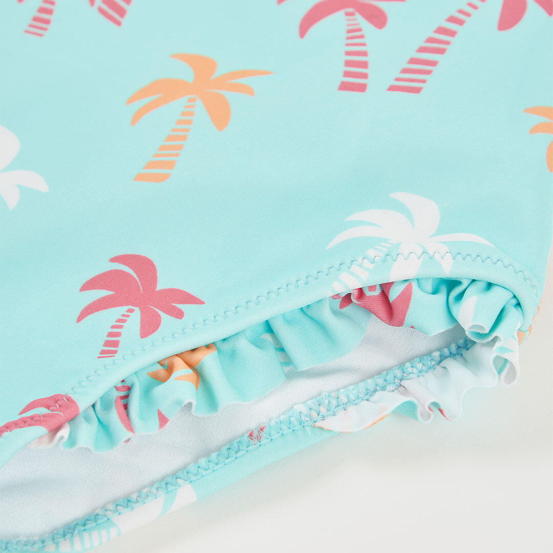 Bañador para niña con estampado de palmeras y protección solar UPF50+ turquesa 4/4