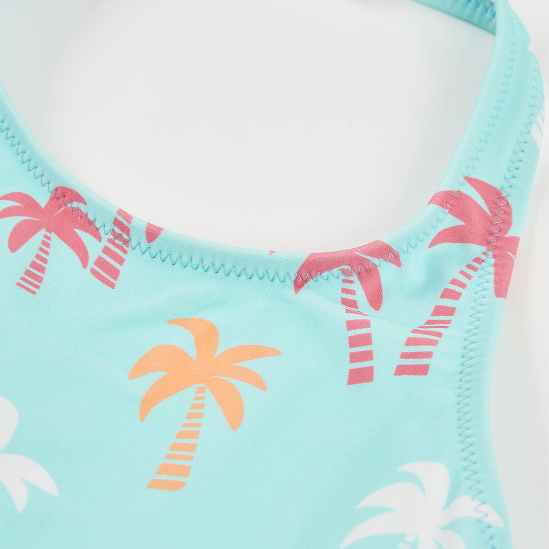Bañador para niña con estampado de palmeras y protección solar UPF50+ turquesa 3/4