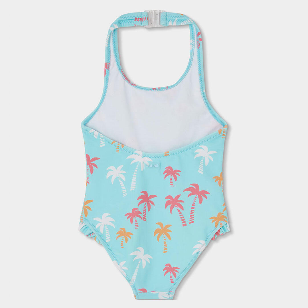 Bañador para niña con estampado de palmeras y protección solar UPF50+ turquesa 2/4