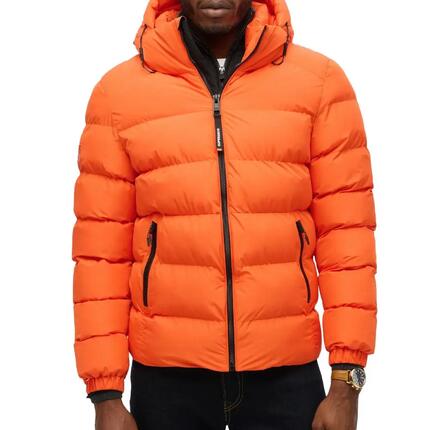 Superdry Oranje Gewatteerde Jas met Capuchon voor Heren