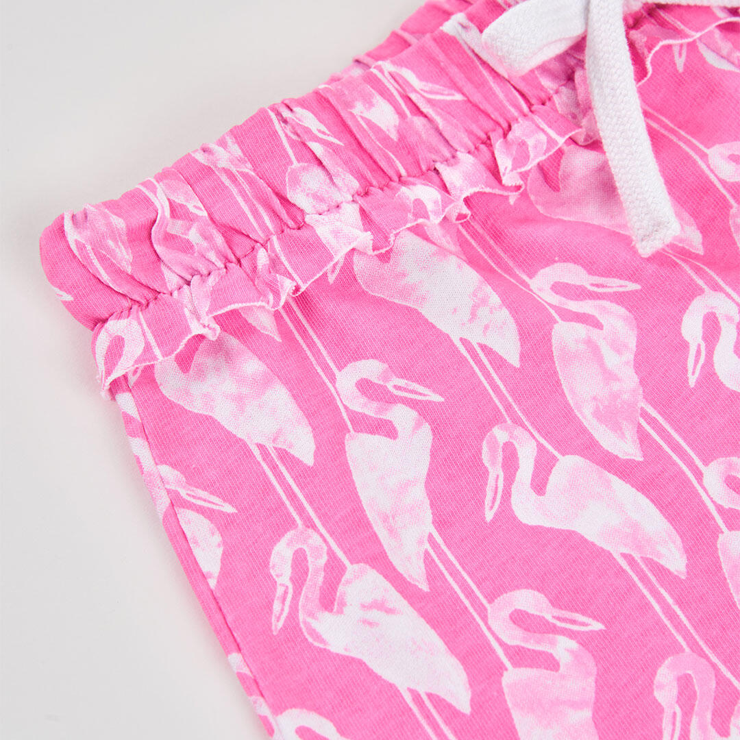 Short de algodón para niña con estampado de aves rosa flúor 3/4