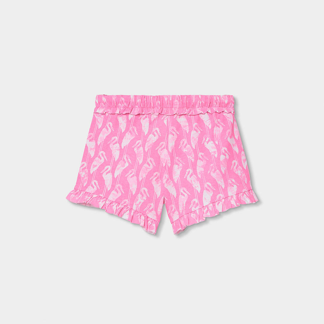 Short de algodón para niña con estampado de aves rosa flúor 2/4