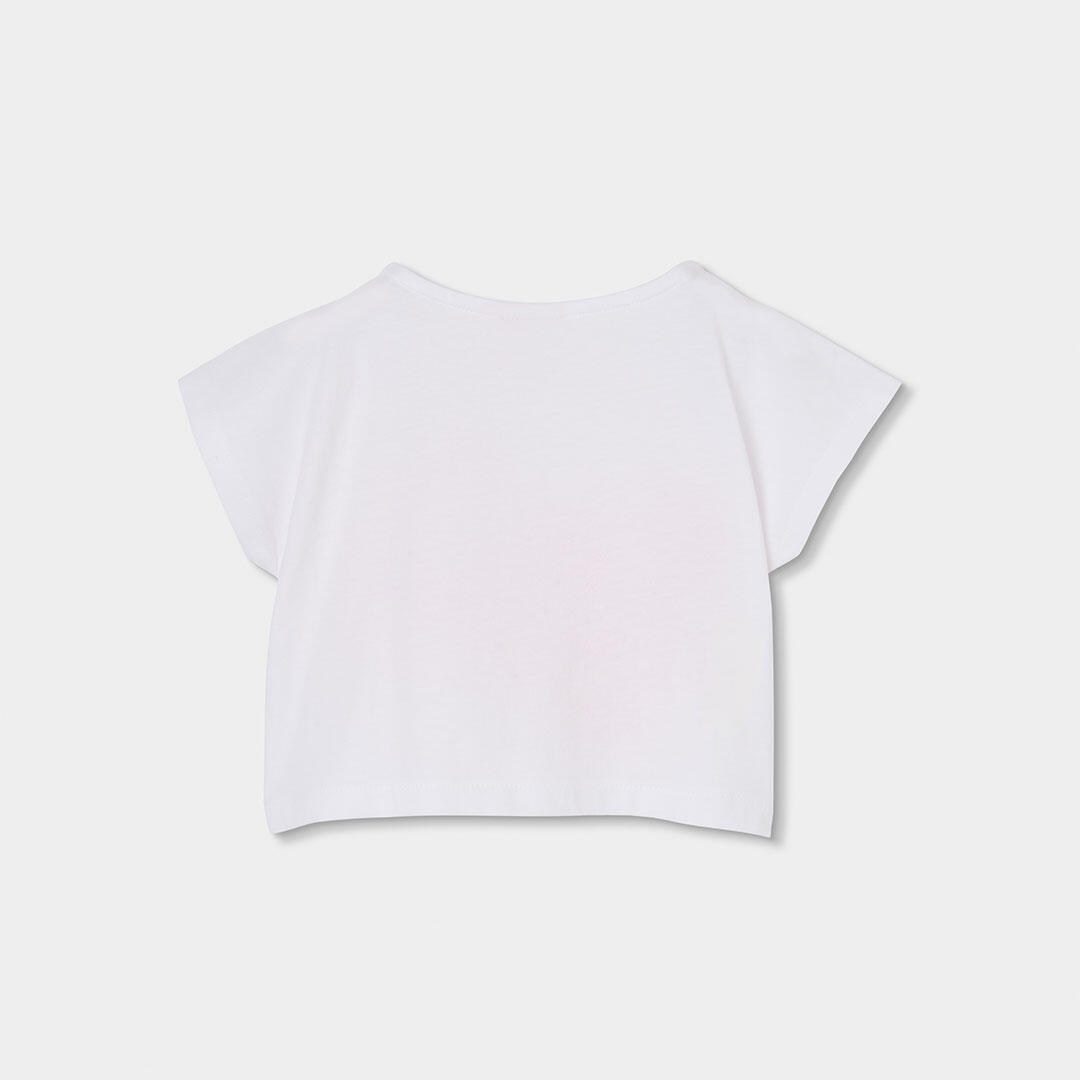 Camiseta de algodón para niña con estampado de palmeras y texto blanca 2/4