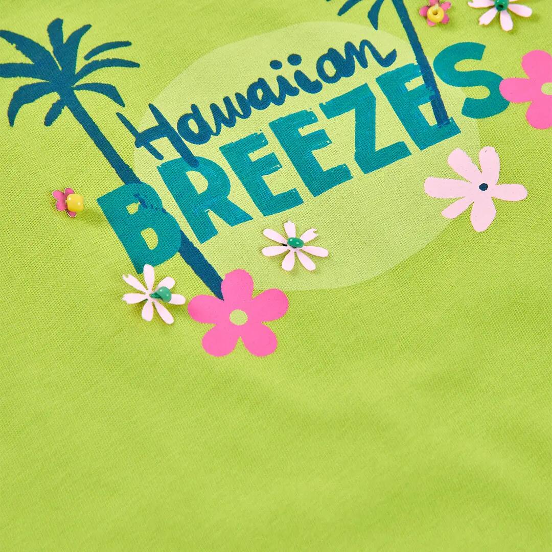 Camiseta de algodón para niña con estampado tropical verde 4/4
