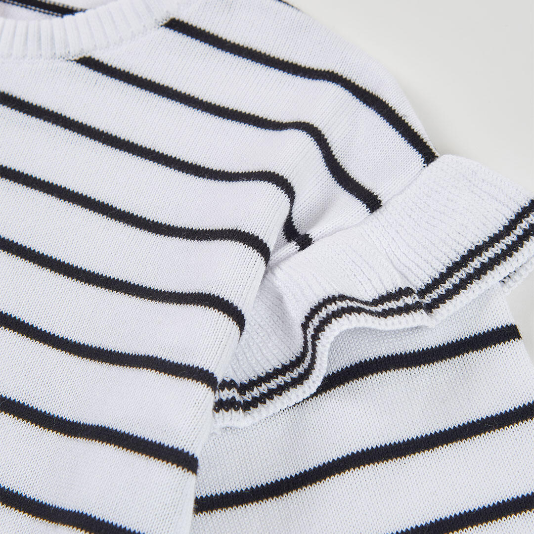 Jersey de tricot para niña de rayas blanco y negro 3/4