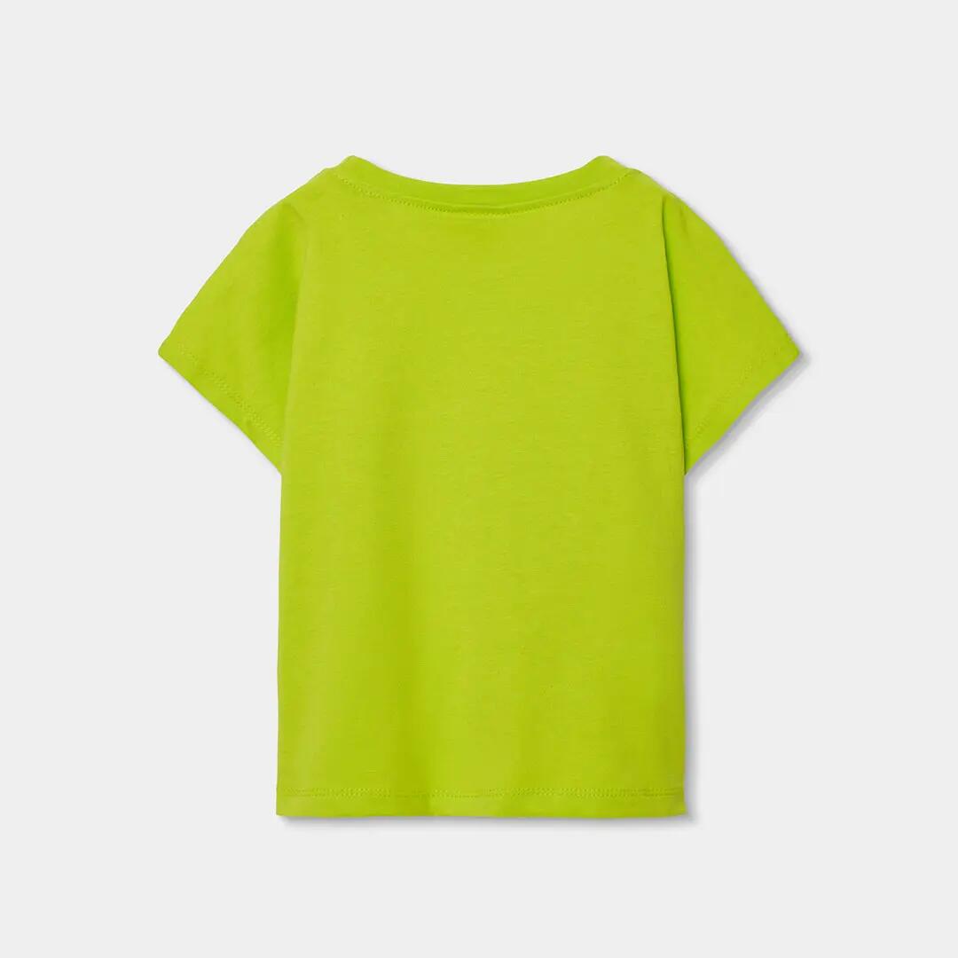 Camiseta de algodón para niña con estampado tropical verde 2/4