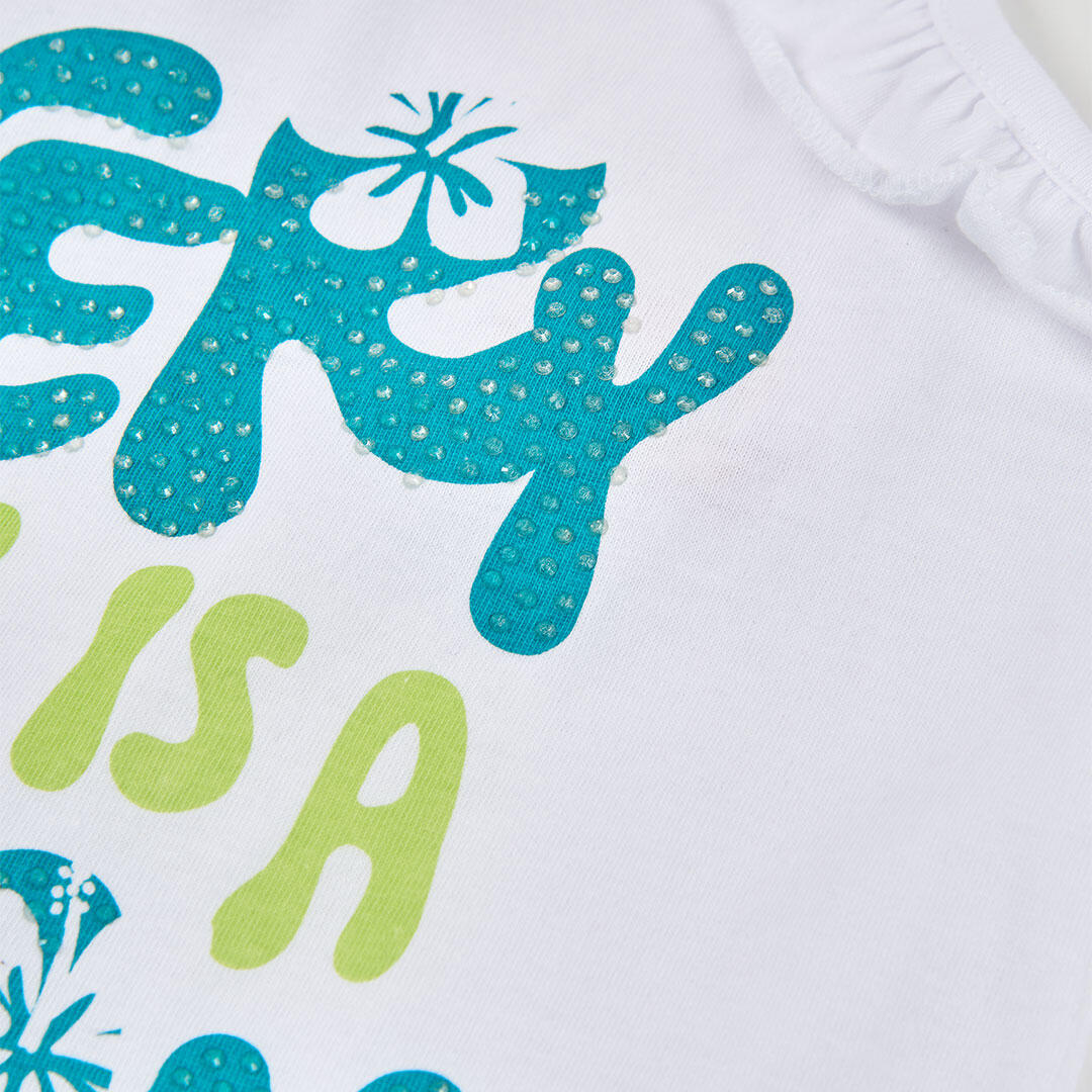 Camiseta de tirantes de algodón para niña con estampado floral blanca 3/4