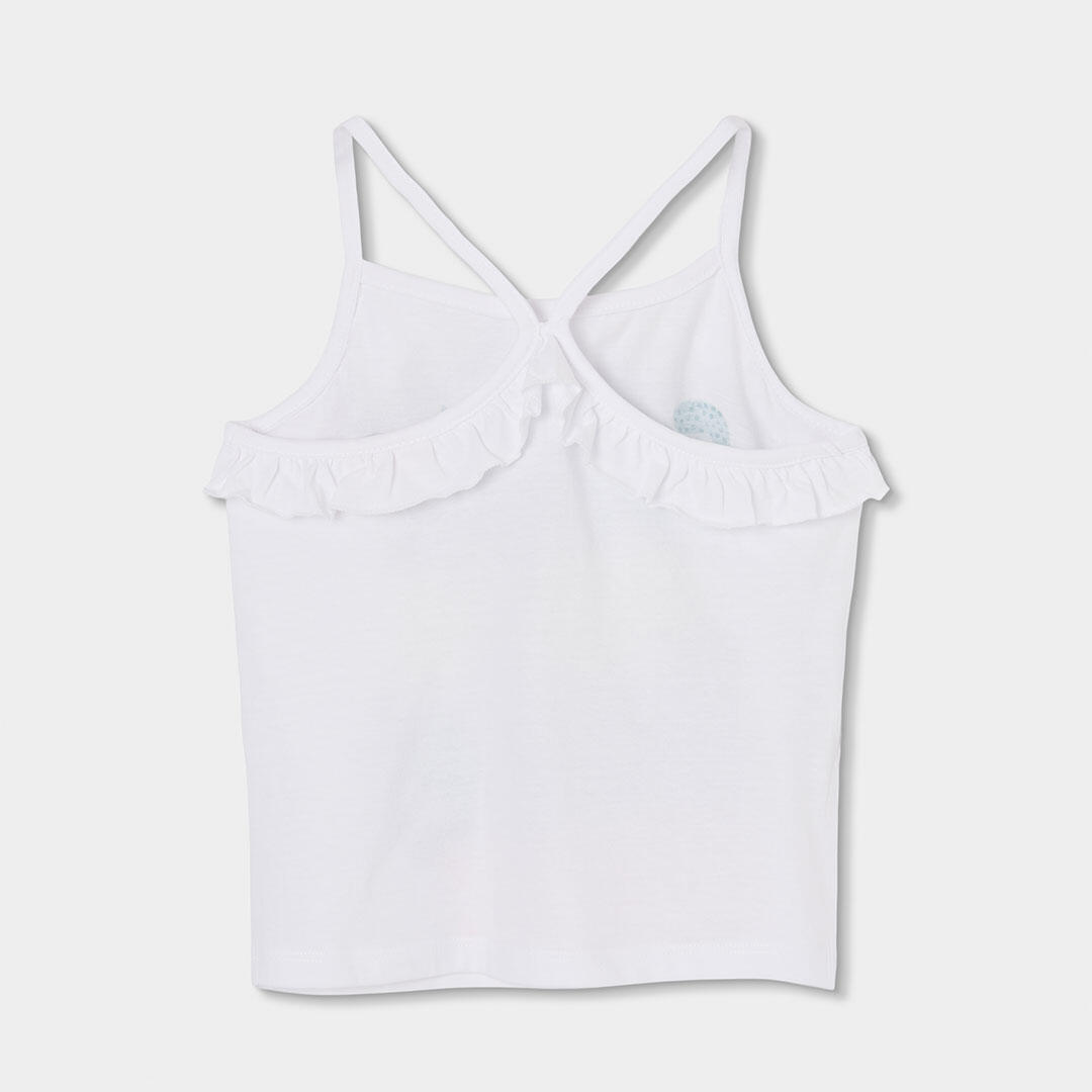 Camiseta de tirantes de algodón para niña con estampado floral blanca 2/4
