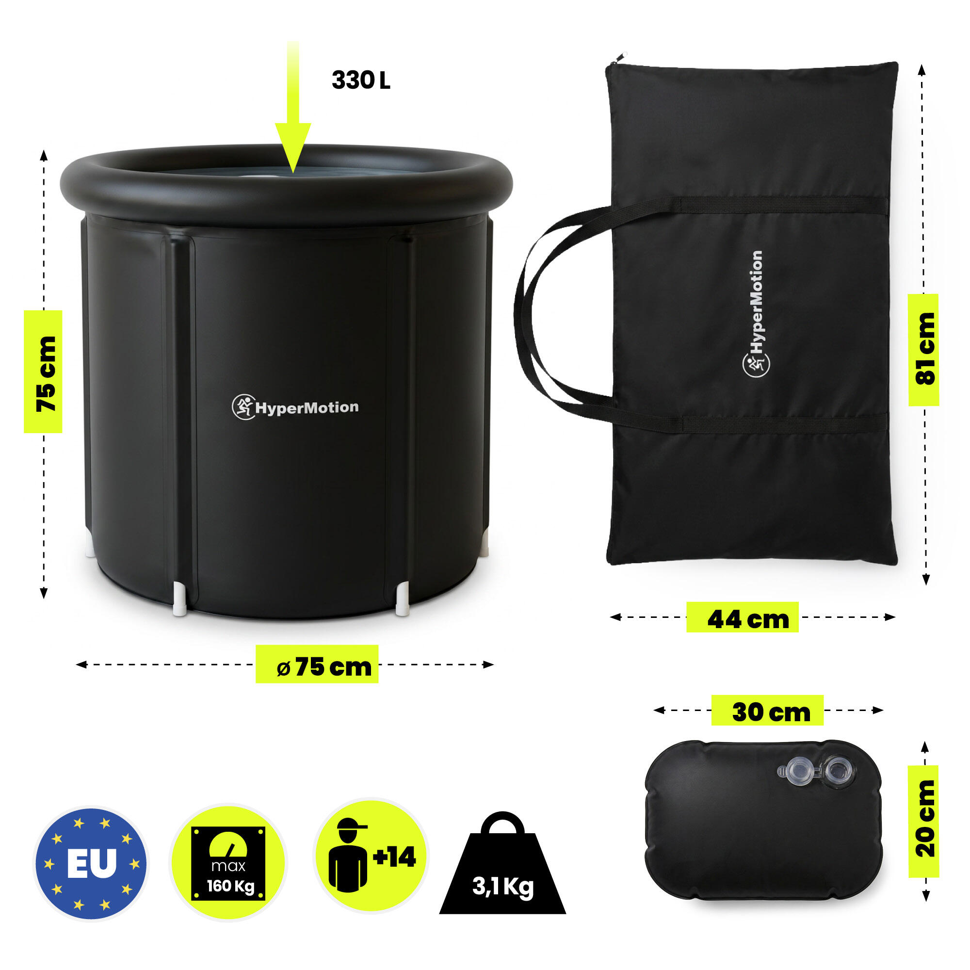 Baño de hielo - Recuperación muscular - Plegable 330 L Nailon/PVC - Negro 3/10