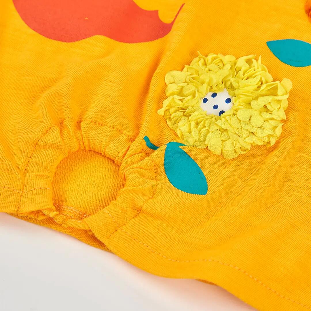 Camiseta de algodón para niña con estampado floral y nudo amarilla 4/4