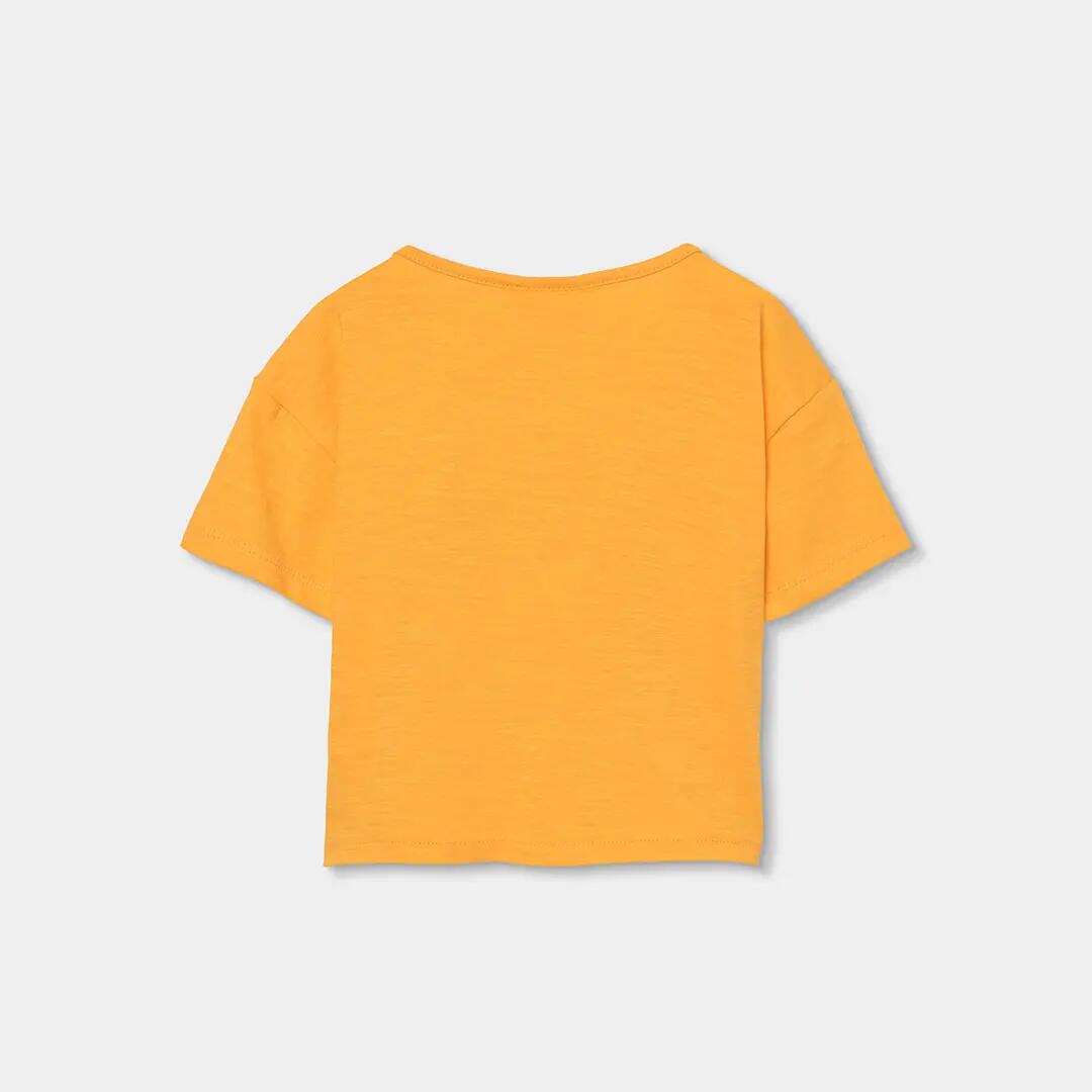 Camiseta de algodón para niña con estampado floral y nudo amarilla 2/4