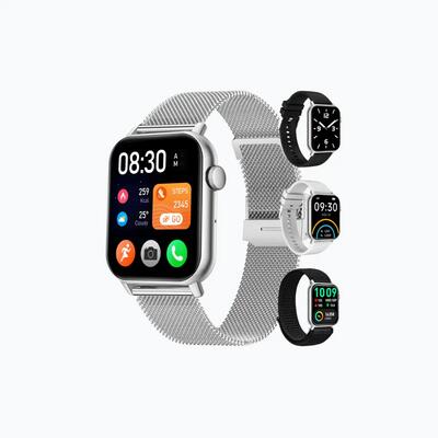 Siltcon smartwatch pro met belfunctie, hartslagmeter en 4 bandjes zilver