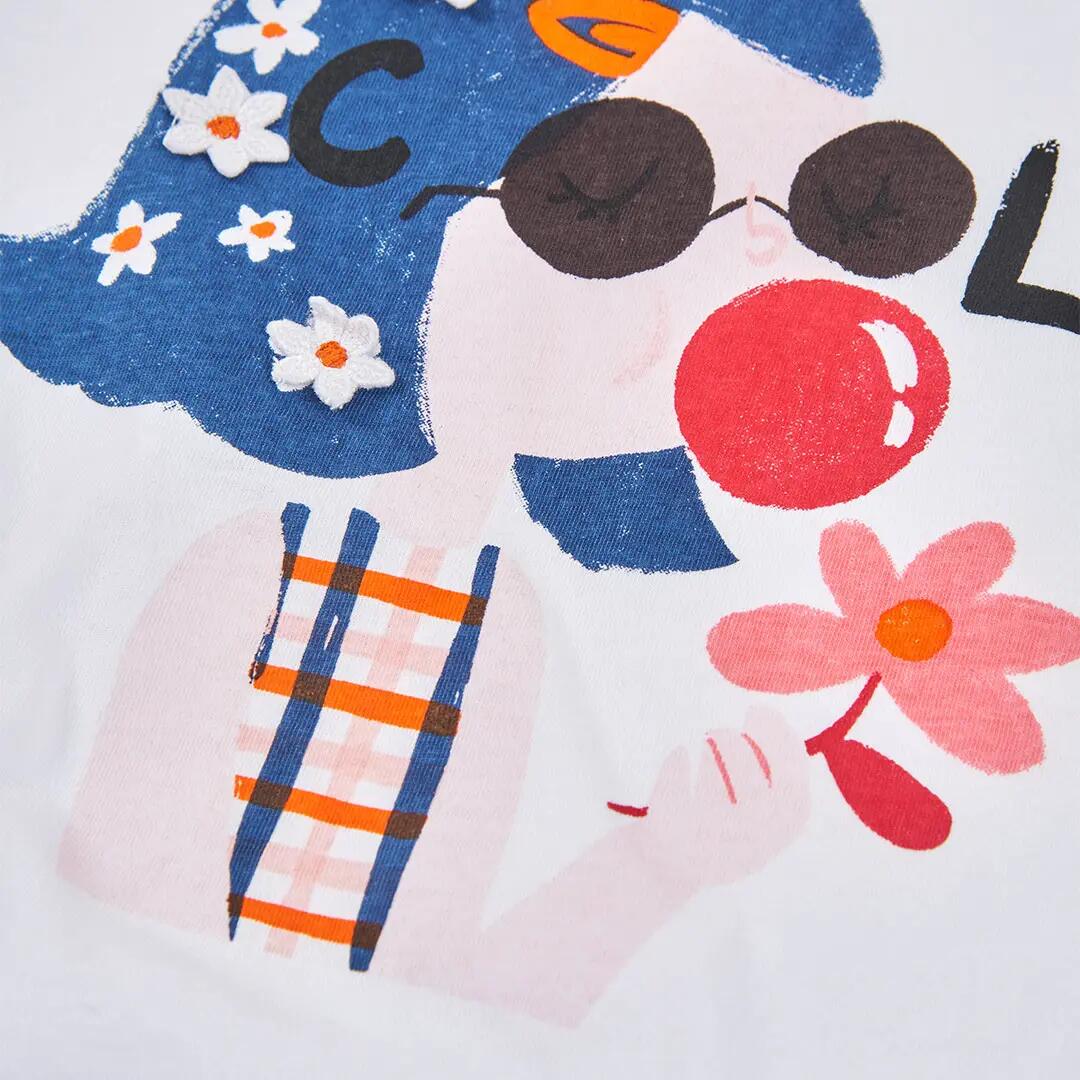 Camiseta de algodón para niña con estampado de personaje blanca 3/4
