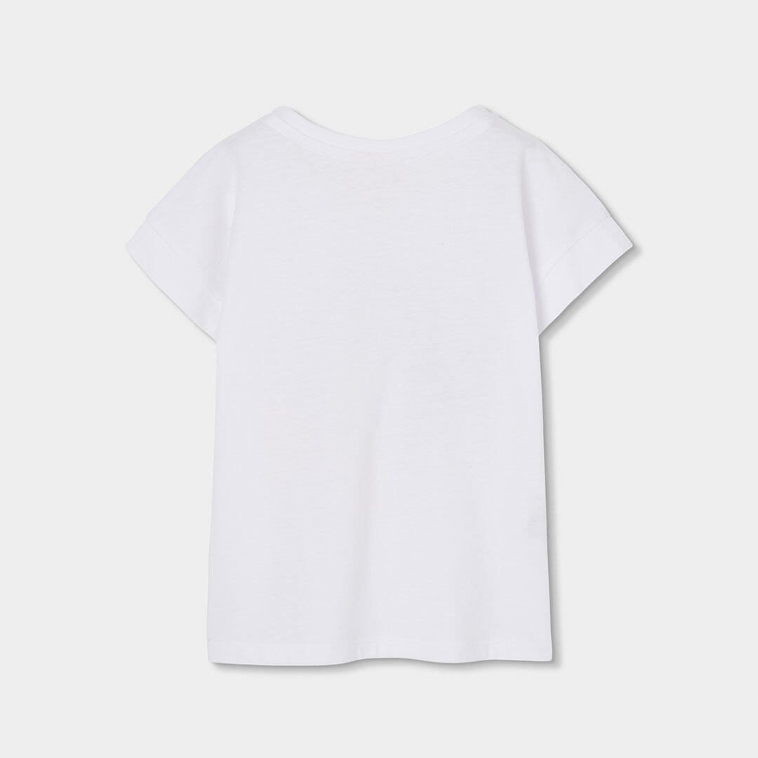 Camiseta de algodón para niña con estampado de personaje blanca 2/4